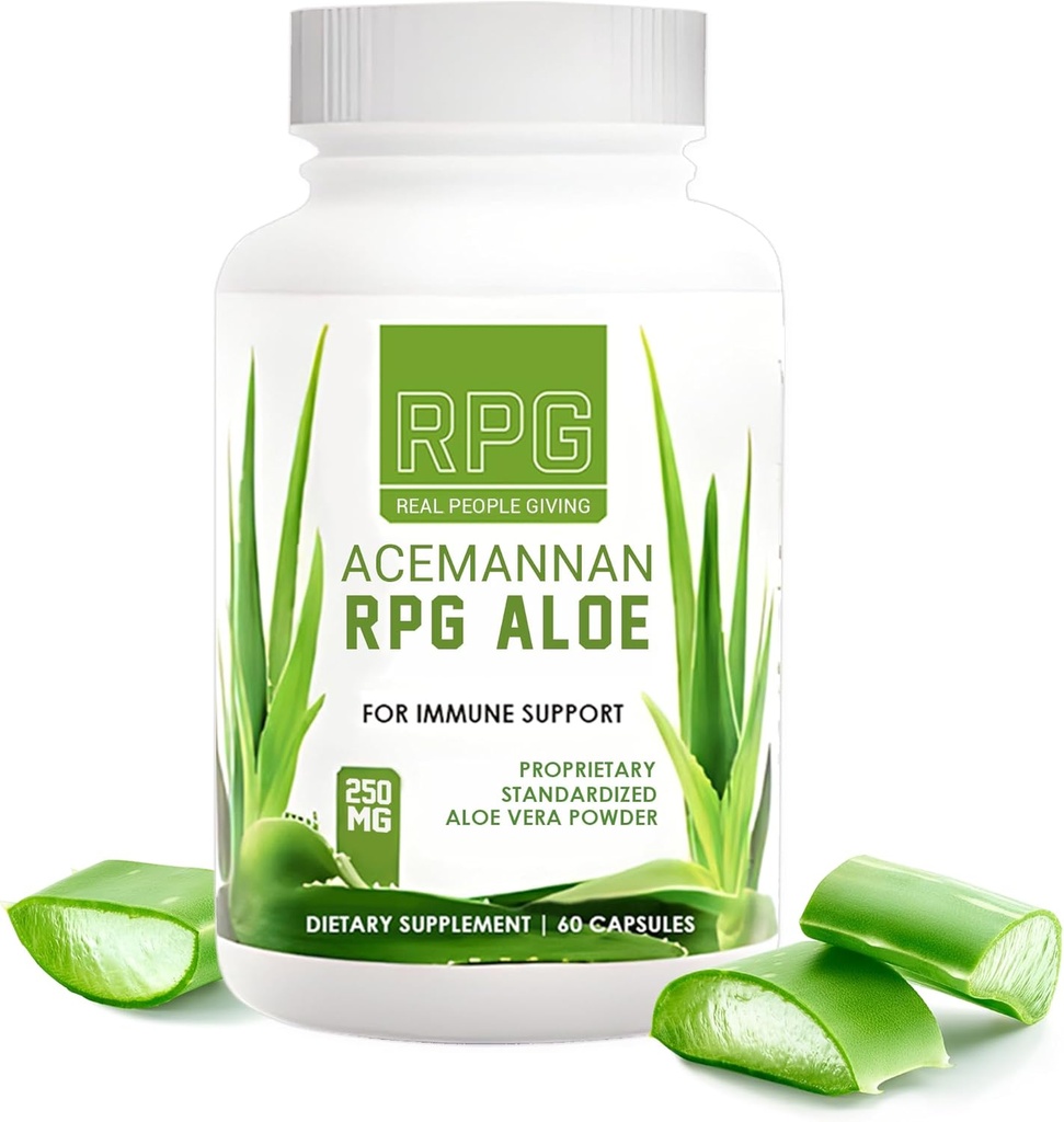 RPGアセマンナンアロエベラカプセル - 免疫とガットサポートアロエベラパウダーカプセル - 60ピル(250 MG)