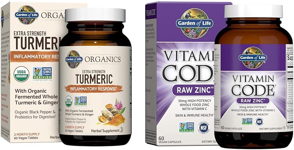 Garden of Life Turmeric Inflammatory Response 60 Tablets 100mg Curcumin & Zinc Supplements 30mg High Potency for Immune Health