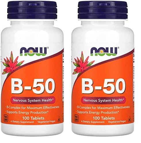 NOWサプリメント、ビタミンB-50mg、エネルギー生産*、神経系健康*、100錠(パック2)