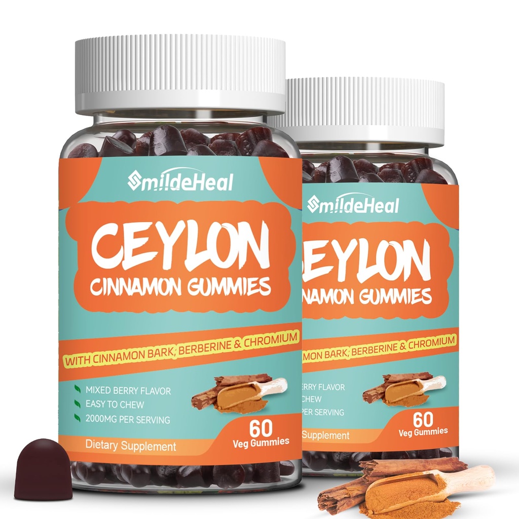 2 パック砂糖無料セイロンシナモングミー 2000MG, クロムとシナモンバークとシナモンサプリメント, ビーガン, 非GMO, グルテンフリー,120 ガミー