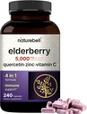 NatureBell Sambucus Elderberry Capsules, 5000mg Per Serving with Quercetin 500mg, Vitamin C and Zinc, 240 Count | European Black Elderberry Fruit Extract – 4 in 1 Immune Support Supplements