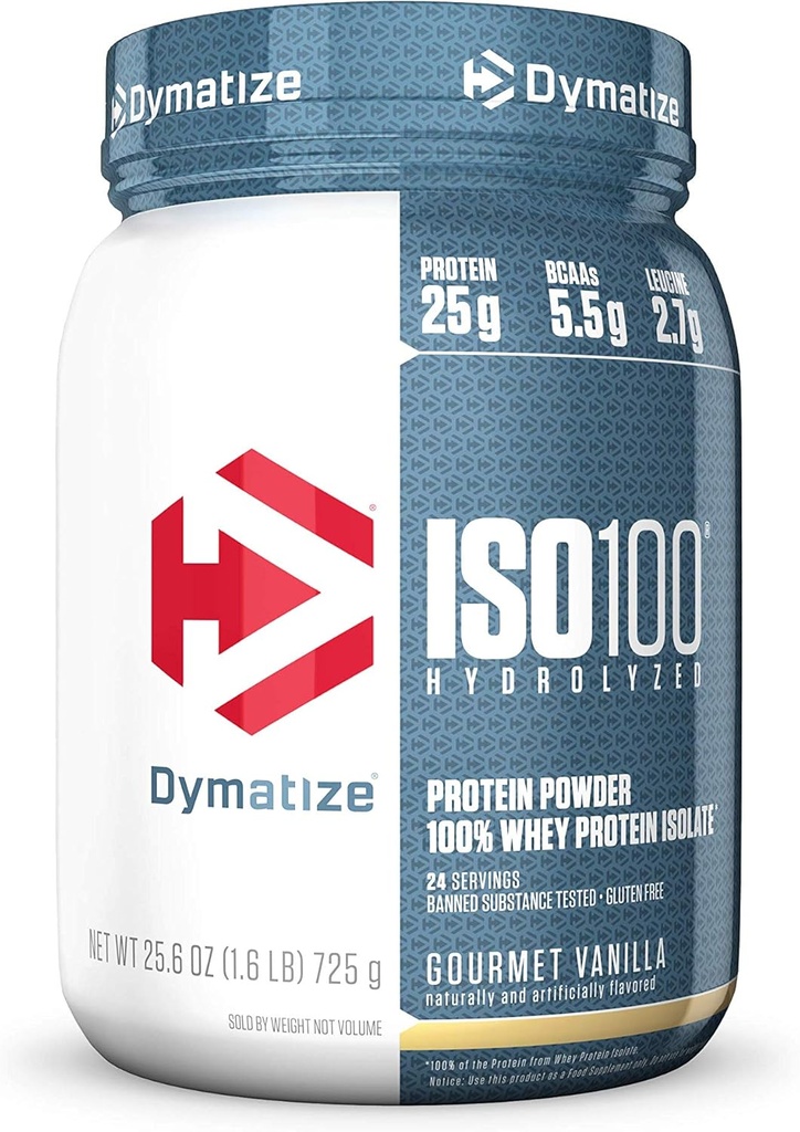 Dymatize ISO100の加水分解蛋白質の粉、白く、グルメ バニラ、25.6 Ounce