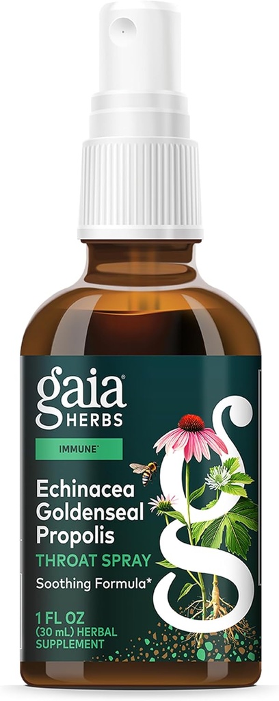 Gaia Herbs Echinacea Goldenseal Propolis Throat Spray - for Immune Support & Throat Health - with Licorice Root, Thyme, Echinacea, Peppermint & Oregon Grape - Organic 1 Fl Oz Spray Bottle
