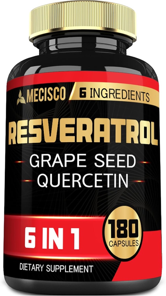 6in1トランスレスベラトロールは、ブドウ種子、ミルクアザミ、およびより - Resveratrol 1000mg - 免疫システム、心臓の健康、ボディ管理のためのサポート - 180カプセル