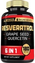 6in1トランスレスベラトロールは、ブドウ種子、ミルクアザミ、およびより - Resveratrol 1000mg - 免疫システム、心臓の健康、ボディ管理のためのサポート - 180カプセル