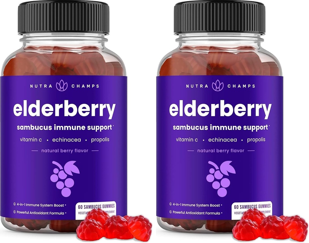 NutraChamps Elderberry Gummies with Vitamin C、プロポリス、Echinacea - 免疫システムサポートGummy Vitamin for Adult & Kids - 最大強度200mg Sambucus Antioxidant(パック2)