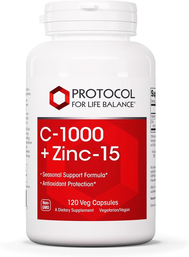 ライフバランスC-1000 +亜鉛-15のためのPROTOCOL - ビタミンC&亜鉛Bisglycinate - 免疫サポートサプリメント - 抗酸化剤サプリメント - アスコルビン酸 - 120ベジカプセル