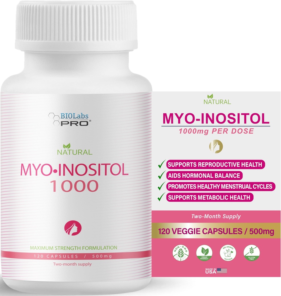 BIOLABS PROマイオイノシトールサプリメント1000mg - セルラーヘルス&ウェルネス、プレミアム非GMO、グルテンフリー、コーシャ認定、パラベンフリー - (120キャップ - 2ヶ月の供給)