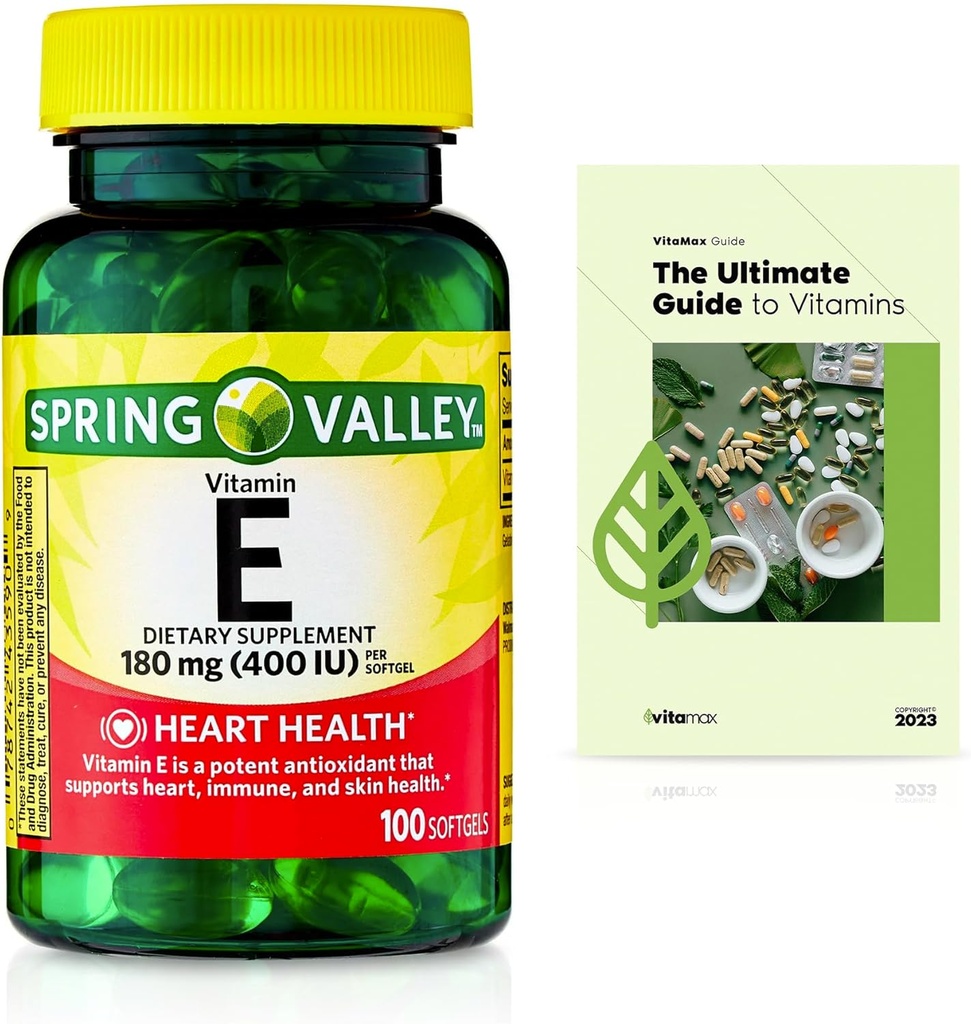 春の谷のビタミンEの心の健康の食事療法の補足のSoftgels、180のmg (400 IU)、100の計算+排他的なVitaMaxのビタミン ガイド(2項目)