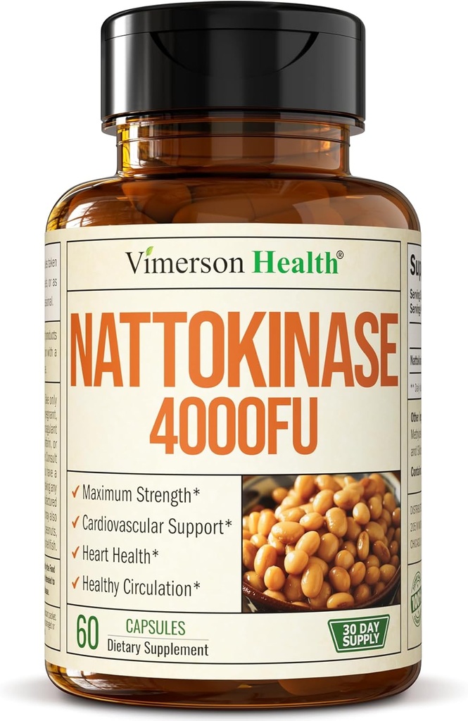 ナトキナーゼサプリメント - Nattokinase 4000 FU - 最大強度の循環サプリメント - 健康な循環と滑らかな流れのための全身酵素。 非GMO&ビーガン。 60カプセル