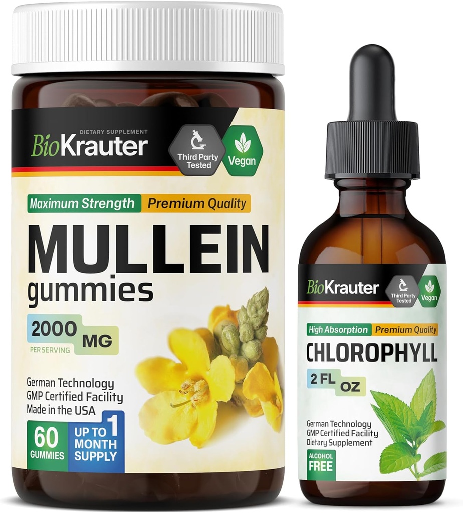 BIO KRAUTER Mullein 60 グミー & Chlorophyll Tincture 2 Fl. Oz.