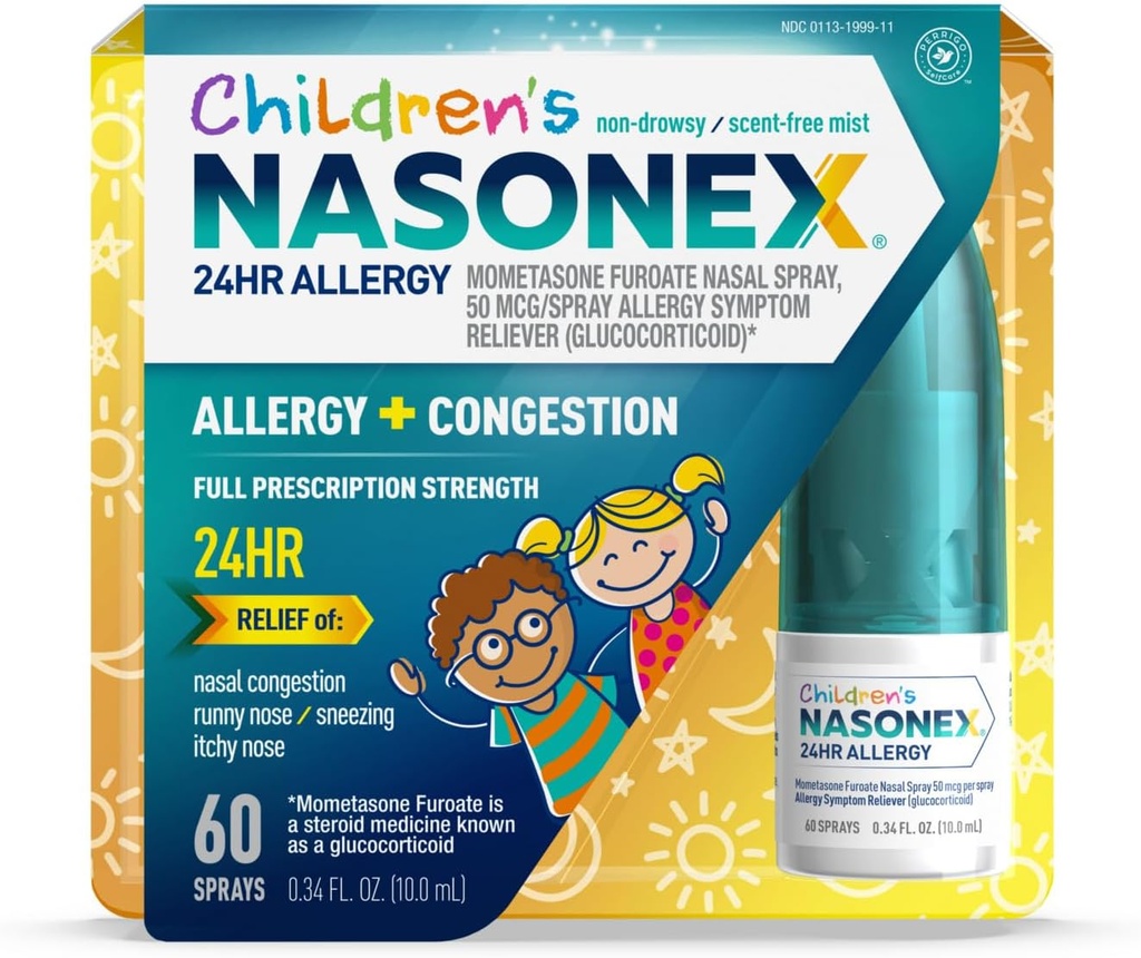 Nasonexの子供の24HRアレルギーの鼻のスプレー、非眠気、においなしの霧、アレルギーの症状+鼻の混雑、完全な処方強度、60のスプレー