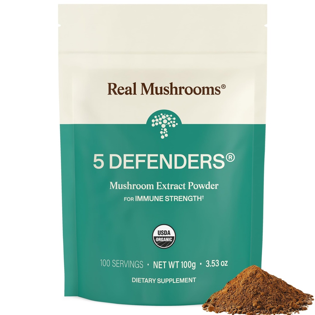 本物のマッシュルーム5デフェンダーキノココンプレックスパウダー - 有機マッシュルームエキスChaga、Reishi、トルコテール、Maita Glucansとウェルネスサポート - 100サービング