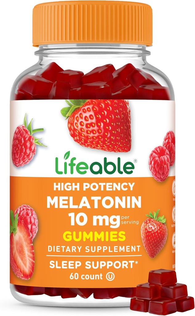 生みやすいメラトニン10mg - 自然な味のグミサプリメント - グルテンフリーベジタリアンGMOフリー咀嚼 - 眠りを落ち着かせて眠り続けるのに役立つ - 大人、男性、女性 - 60グミ