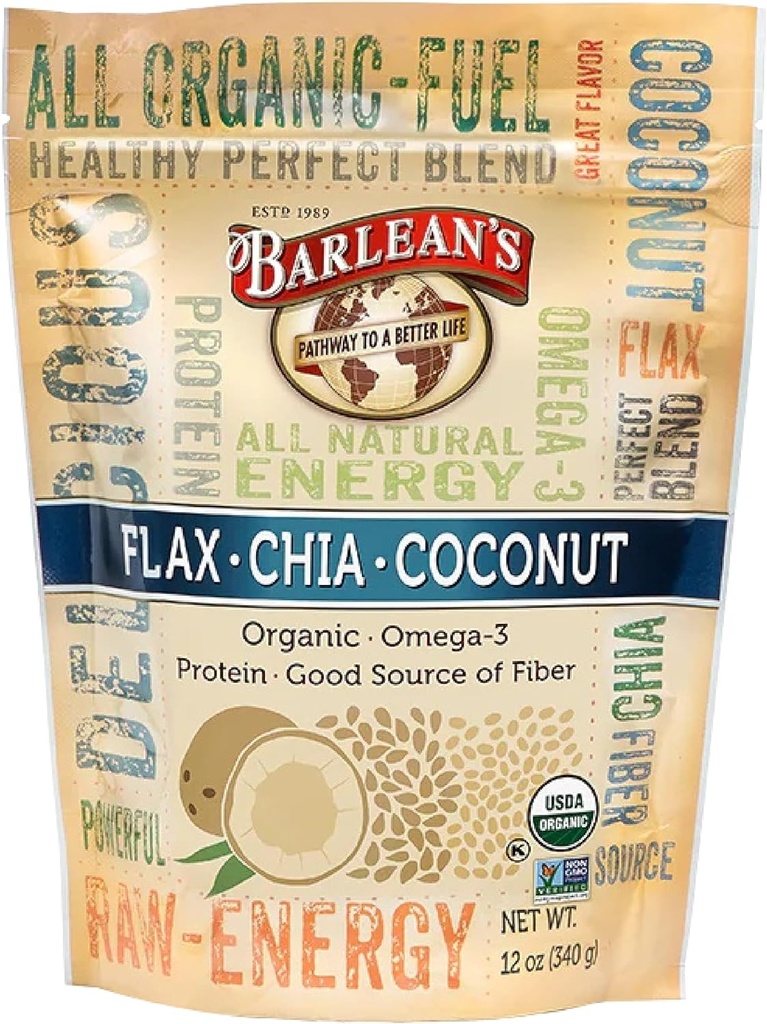 Barlean's Organic Flax Chia Coconut Seed Blend with 2,330 mg Omega 3 脂肪酸, 全キア種子と地上亜麻仁, 12 oz