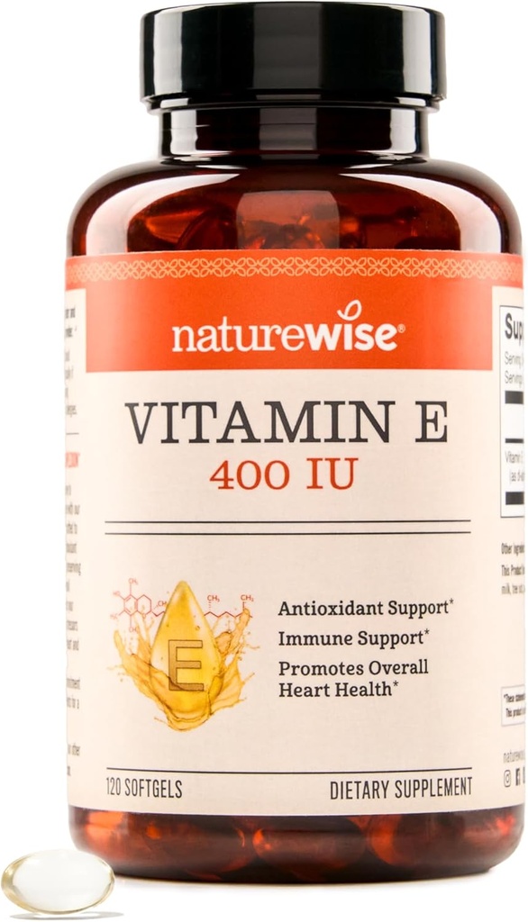NatureWiseビタミンE 400 IU Softgels(180mg DLアルファ) - 酪農場、グルテン及び大豆は皮、中心および免疫の健康サポートのための酸化防止リッチの食事療法の補足- 4-Month供給、120の計算 --を乾燥します