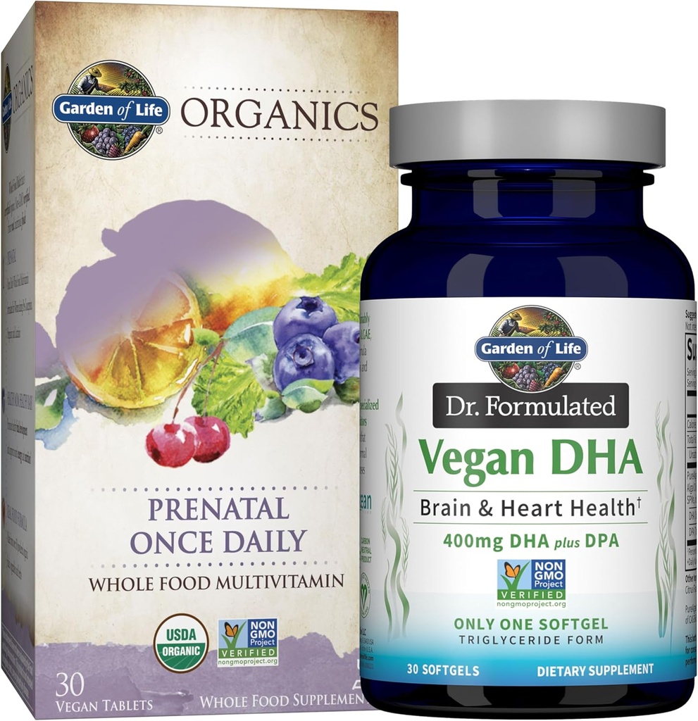 毎日のビーガンDHA +プレナタルマルチバンドル後の生活の庭: 処方ビーガンDHA 30 Softgels + オーガニックプレナタルは、女性のプレナタルヘルスのためのフォーレートと毎日のマルチビタミン、30錠