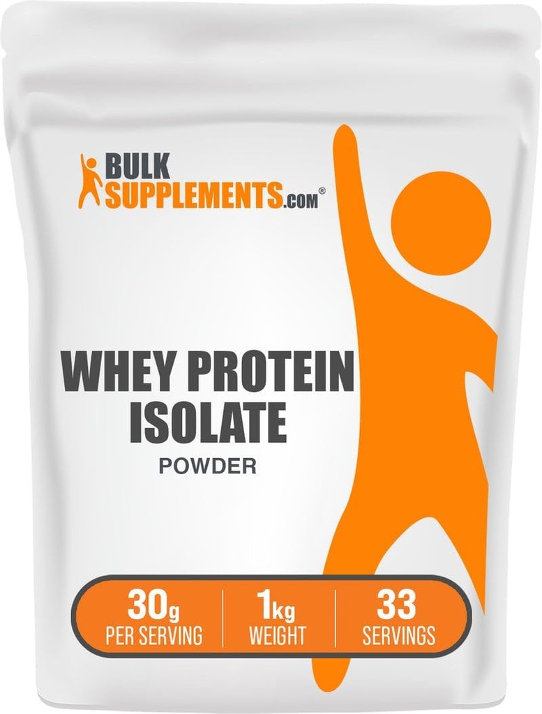 BulkSupplements.com Whey Protein Isolate Powder - Unflavored Whey Protein Powder, Nutritional Supplement - Gluten Free, 30g per Serving, 1kg (2.2 lbs) (Pack of 1)