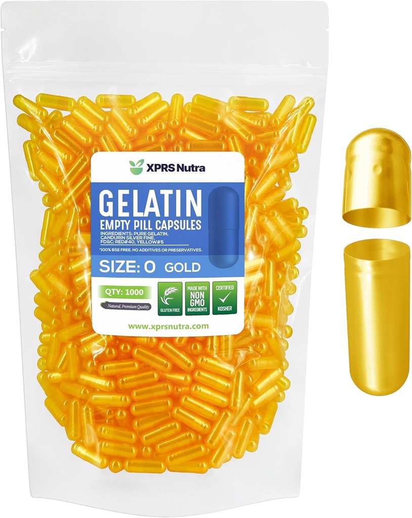 XPRSのNutraのサイズ0の空のカプセル- 1000の計算の空のゼラチンのカプセル-Pills DIYのカプセルの詰物-Do-It-Yourselfの補足のための純粋な牛のゲルの帽子(金)
