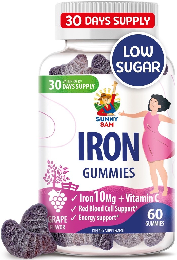 キッズ&大人のためのサニーSAMの鉄のガミー - ビタミンC、サービングごとの10mg - 免疫サポート赤血球の生産のためのChewableフルーツのガミー
