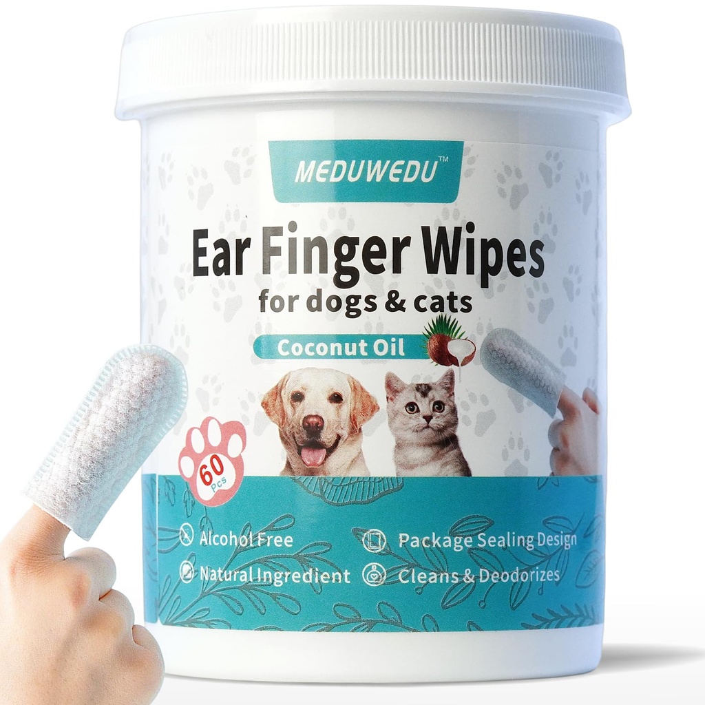 耳の洗剤の指は60の計算、犬の耳の洗剤、犬および猫のための手入れをするキットの心配を拭きます、柔らかで及び容易な隠岐のクリーニング パッドは、ワックス、土を取除きます及び臭い、かゆで、無刺激、ココナッツにおいを止めます