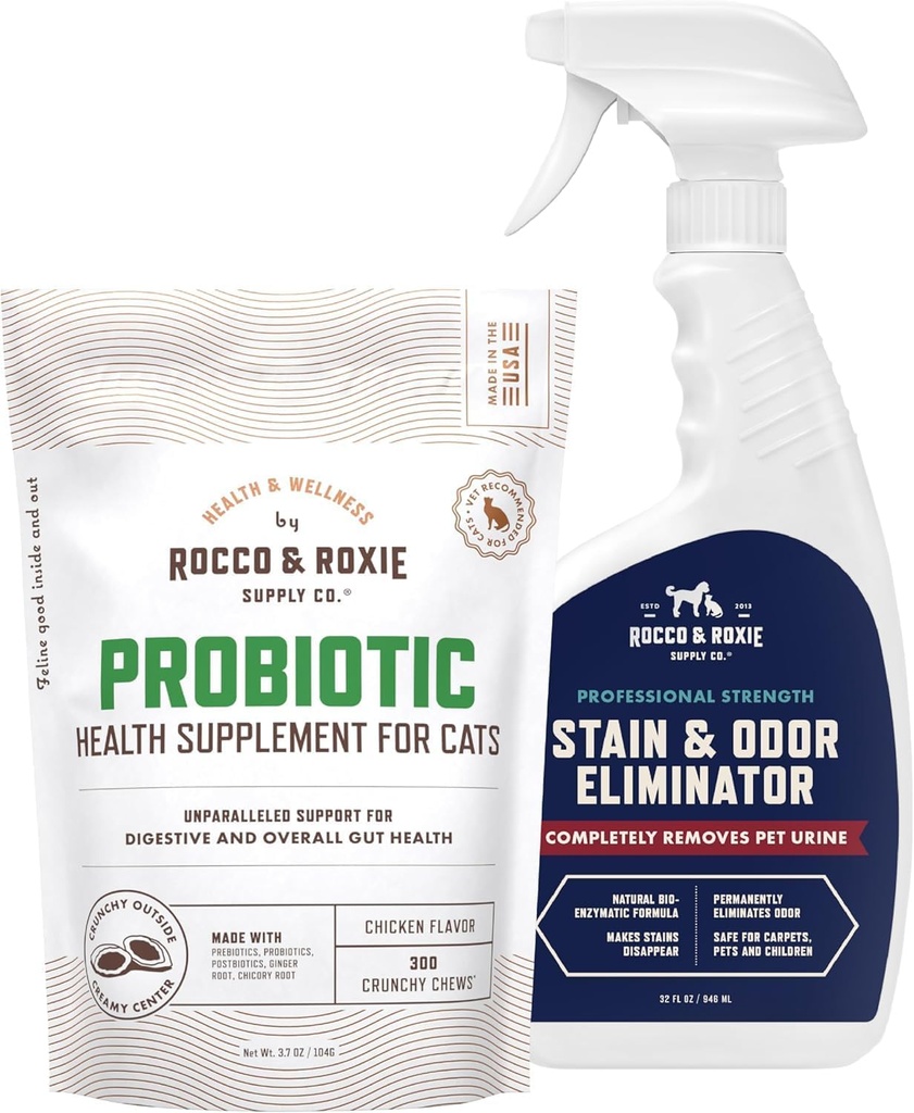 Rocco & Roxie Cat Probiotic サプリメント & 汚れ & 臭気 エリミネーター バンドル