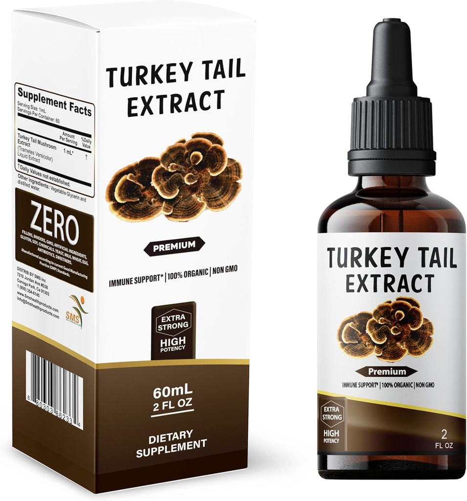 Turkey Tail Mushroom (Trametes versicolor) Drops | Alcohol-Free Tincture | Herbal Supplement | Vegan | 2 fl oz Liquid Extract