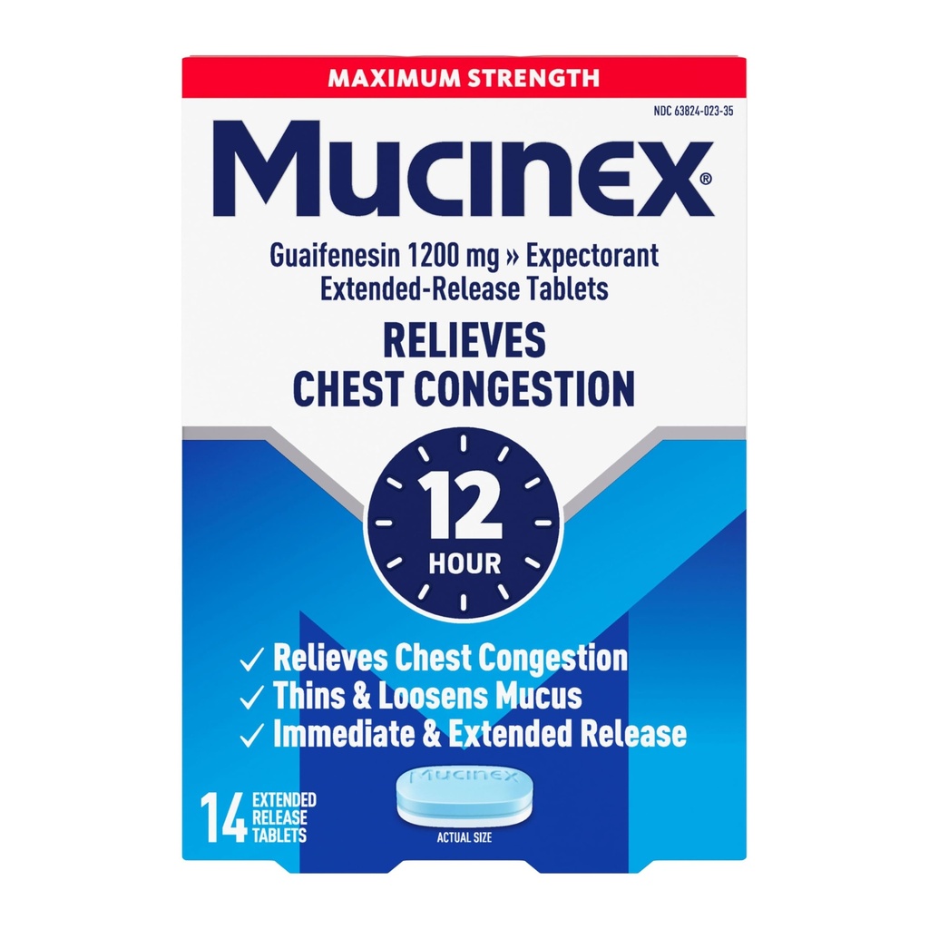 Mucinexの箱の混雑、最高の強さ12時間の延長解放のタブレット、14ctの1200のmg Guaifenesinは余りの粘液、薄くおよびゆるみによって使用される箱の混雑の延長救助をmgのGuaifenesin