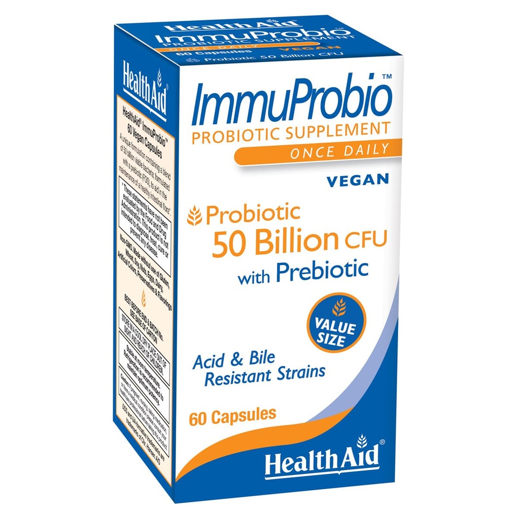 HealthAid ImmuProbio 60キャップ - 50ビリオンCFUプレバイオティクス、一度毎日、酸&Bile耐性ストレーナー、ビーガン