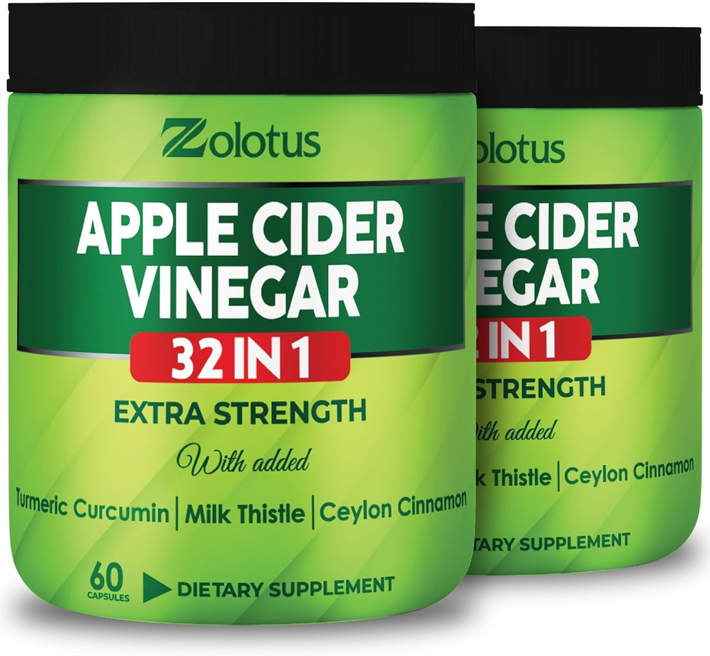 Zolotus Apple Cider Vinegarカプセル32in1、Turmeric、シナモン、ミルクアザミ、Berberine、Elderberry、Quercetin - (2パック) 60カプセル
