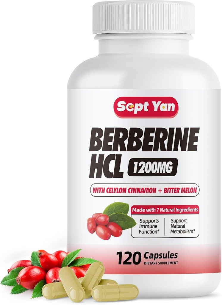 セイロンシナモンとベルベリンサプリメント1500mg - ビターメロン、バナナリーフ、免疫、代謝、消化&心臓の健康、ビーガン120カプセル
