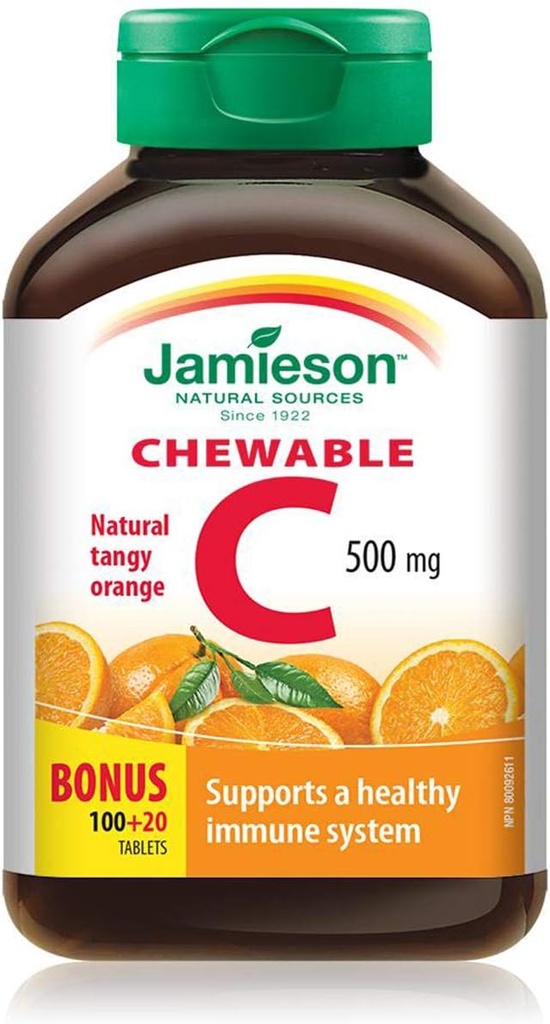 JamiesonのビタミンCのChewable 500のmg - Tangyのオレンジ、120のタブのボーナス