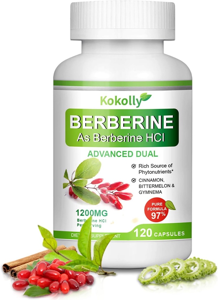 Berberineの補足1200mg -自然な植物- Berberine HCL、シナモン、Bittermelon、体育館(120のカプセル)と基づく