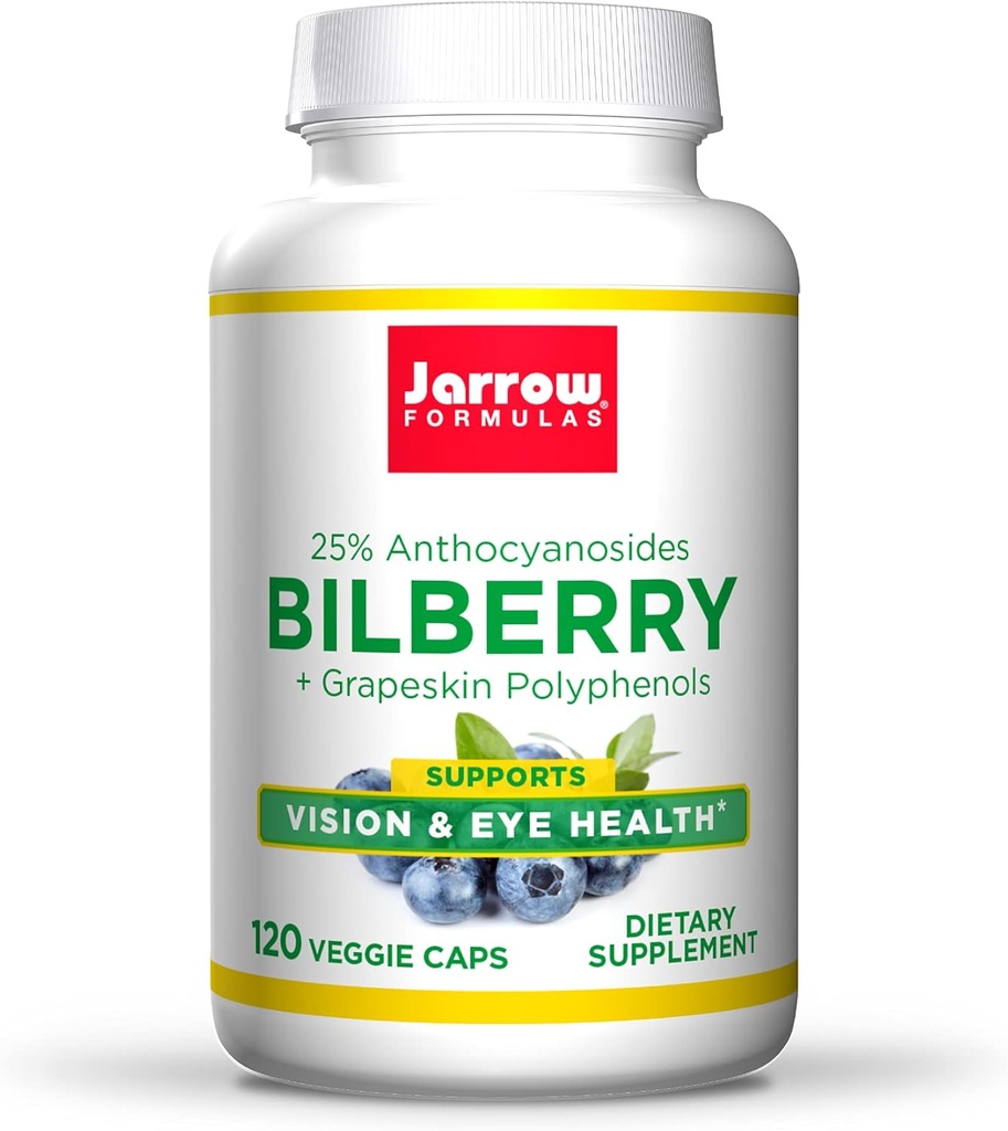 Jarrow Formulas Bilberry + Grapeskin Polyphenols 280 mg - 120 Veggie Caps - Supports Vision & Eye Health - Up to 120 Servings