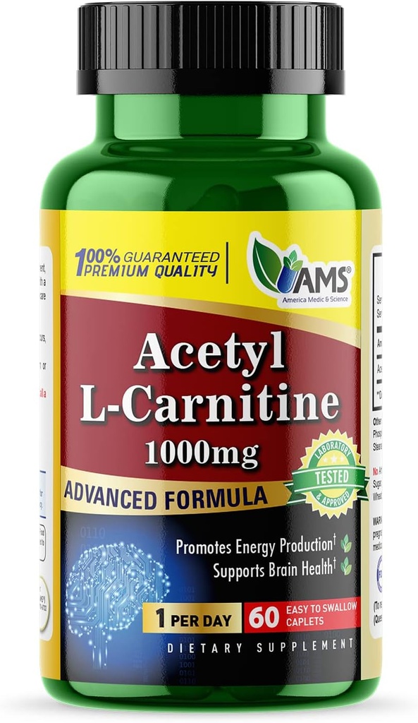アメリカ メディック&サイエンス アセチル L-カルニチン 1000mg(60錠) | 男性と女性のためのサプリメント | エネルギー生産を推進 | 脳の健康をサポート | 記憶と焦点を改善するのに役立ちます