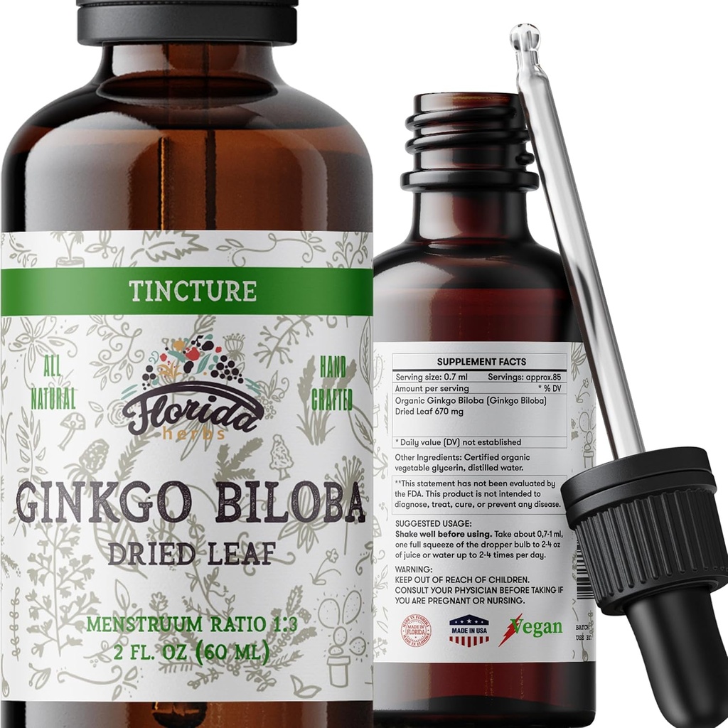 Ginkgo Biloba TinctureオーガニックGinkgo Bilobaエキス(Ginkgo Biloba)ドライリーフハーブサプリメント2オンス