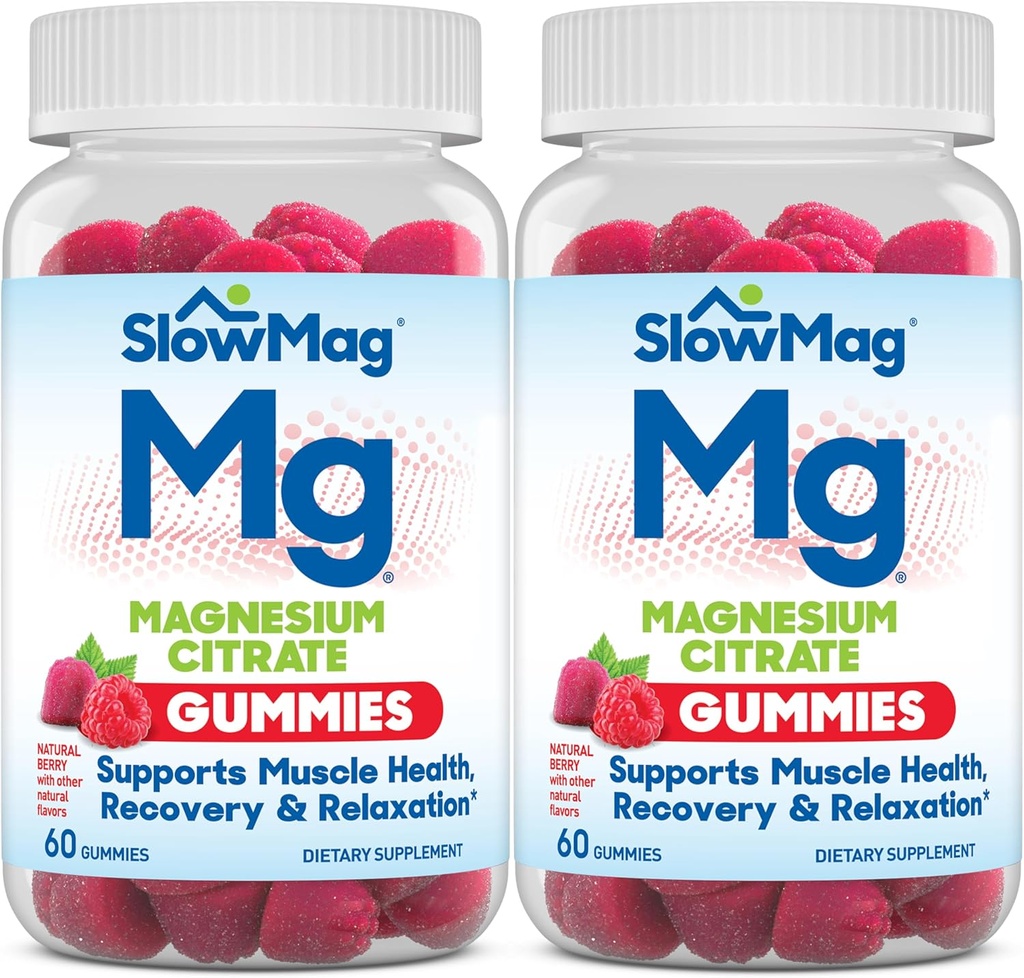 SlowMagのマグネシウムのクエン酸塩のグミー、60の計算、サポート筋肉健康、自然な果実味、回復及び2の弛緩のパック