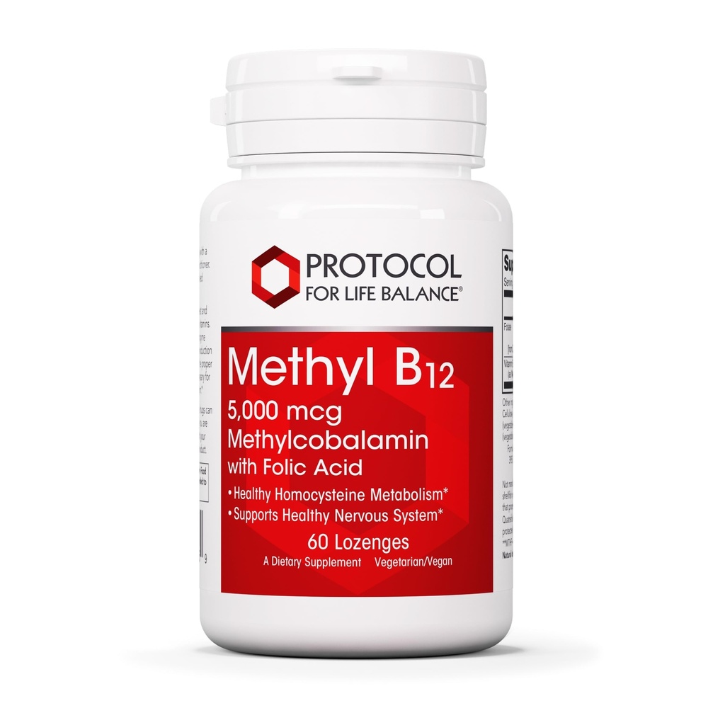 プロトコルメチルB12 5,000mcg - ビタミンB12ホモシステイン代謝* - 脳の健康と健康な神経系をサポート* - コーシャ、ハラール&ビーガン - 60 Lozenges