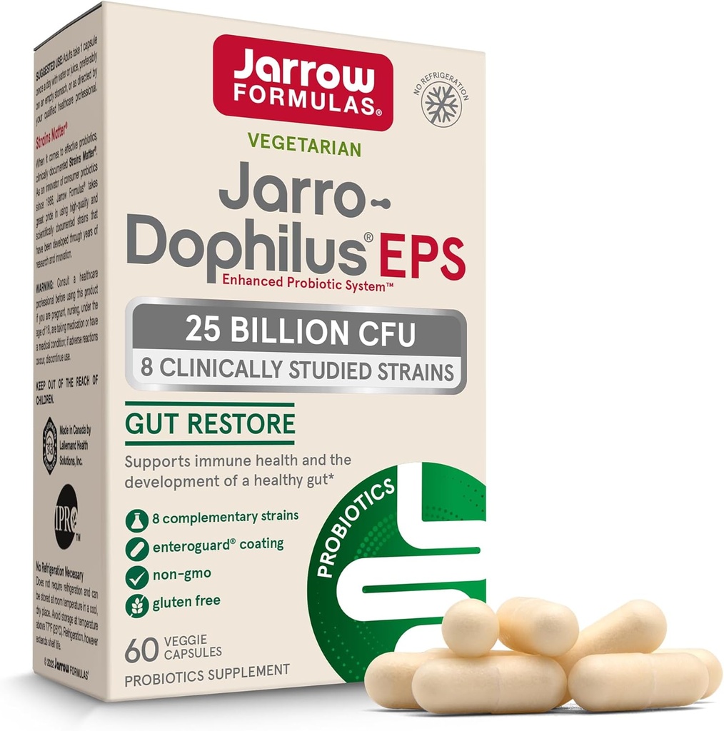 Jarrow Formulas Jarro-Dophilus EPS Higher Potency - 25 Billion Organisms Per Serving - 60 Veggie Caps - Multi-Strain Probiotic - Intestinal & Immune Health - 60 Servings