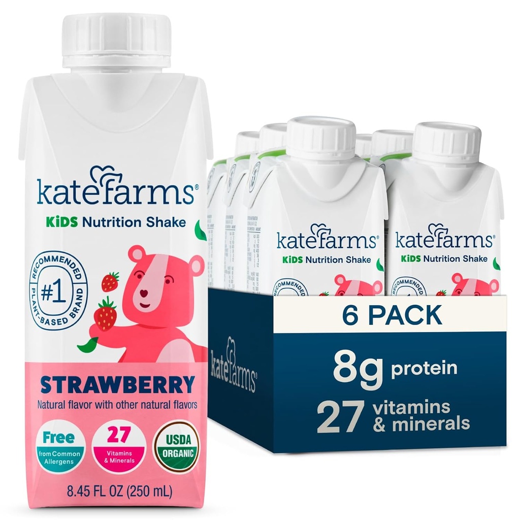 KATE FARMSオーガニックキッズ栄養シェイク、いちご、8gタンパク質、27ビタミンとミネラル、食事代替、タンパク質シェイク、非GMO、8.45オンス(6パック)