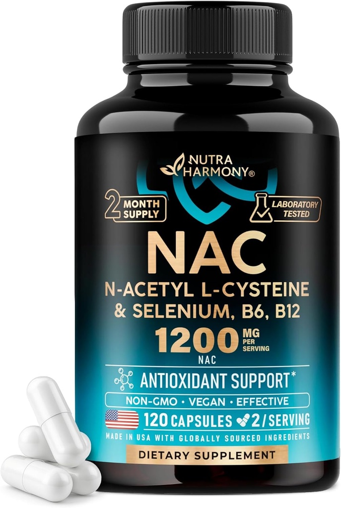 NAC サプリメント | セレン | B6 | B12 - 抗酸化剤, 免疫サポート - N アセチル Cysteine 600 カプセルあたり mg, 1200 アメリカ製 - 非GMO, グルテンフリー, 完全菜食主義者の - 120 キャップ, 2 ヶ月の供給