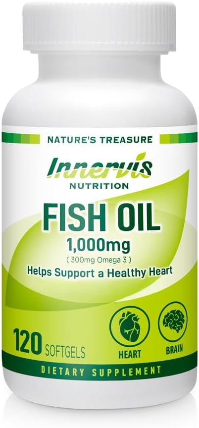 Fish Oil 1000mg – Heart, Brain & Eye Support with Omega-3 EPA & DHA, 120 Softgels, Non-GMO | Innervis Nutrition