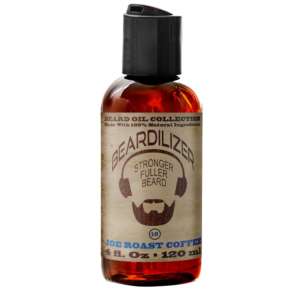 Beardilizer Joe Roast Coffee Beard Oil for Men - 100% Natural Growth Oil & Conditioner with Argan, Jojoba & Vitamin E – Softening, Moisturizing for Soft, Healthy Beard – 4 Oz