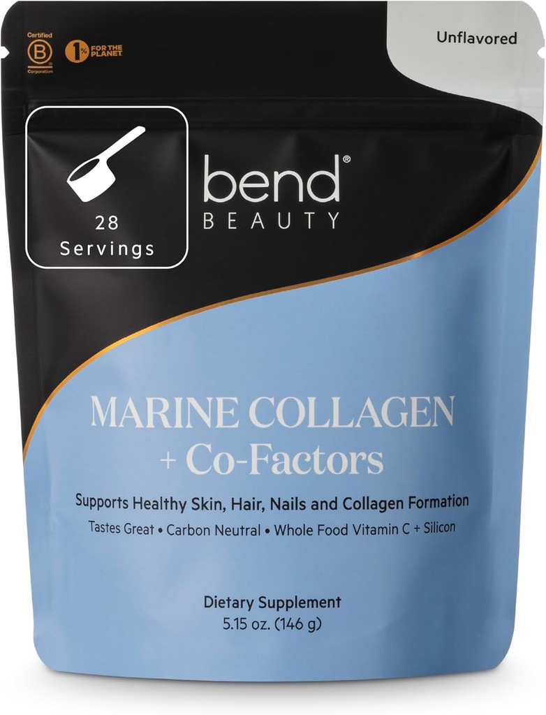 Bend Beauty Marine Collagen + Co-Factors | Unflavored Collagen Powder | Hydrolyzed Collagen Supplement | Fish Collagen Peptides + Silicon + Vitamin C | Supports Healthy Skin, Hair and Nails
