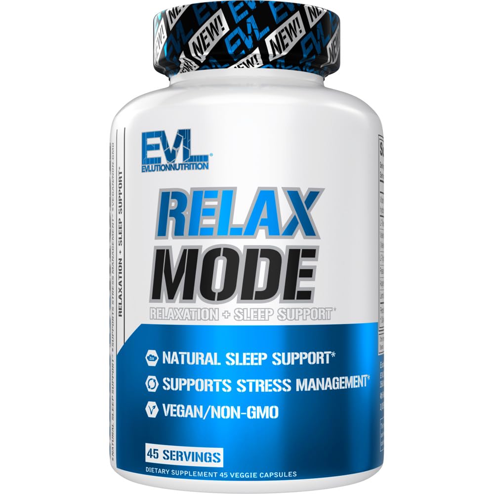 Evlution Nutrition RelaxMode - ナチュラルスリープサポート - L-テアニン、Valeian Root Extract&More - ビーガン&非GMO - 栄養補助食品 - 45サービング - 45ベジギーカプセル