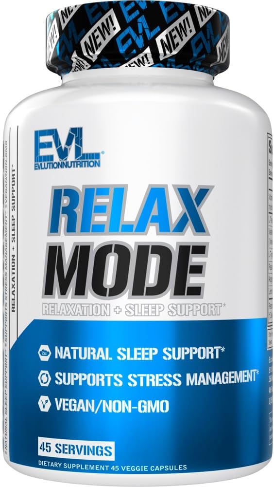 Evlution Nutrition RelaxMode - Natural Sleep Support - with L-Theanine, Valerian Root Extract & More - Vegan & Non-GMO - Dietary Supplement - 45 Servings - 45 Veggie Capsules