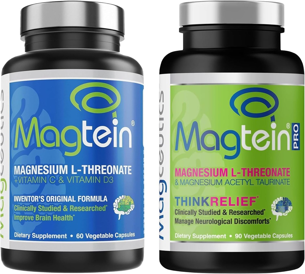 MagteinのマグネシウムL-Threonate 60のカプセル、Magceutics MagteinPRO 90のカプセル-束