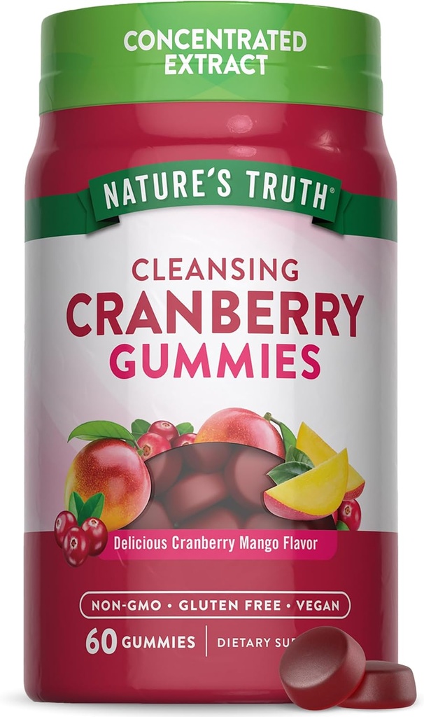 Nature's Truth Cranberry Gummies | 60 カウント | ヴィーガン、非GMO&グルテンフリーサプリメント | クランベリーマンゴーフレーバー