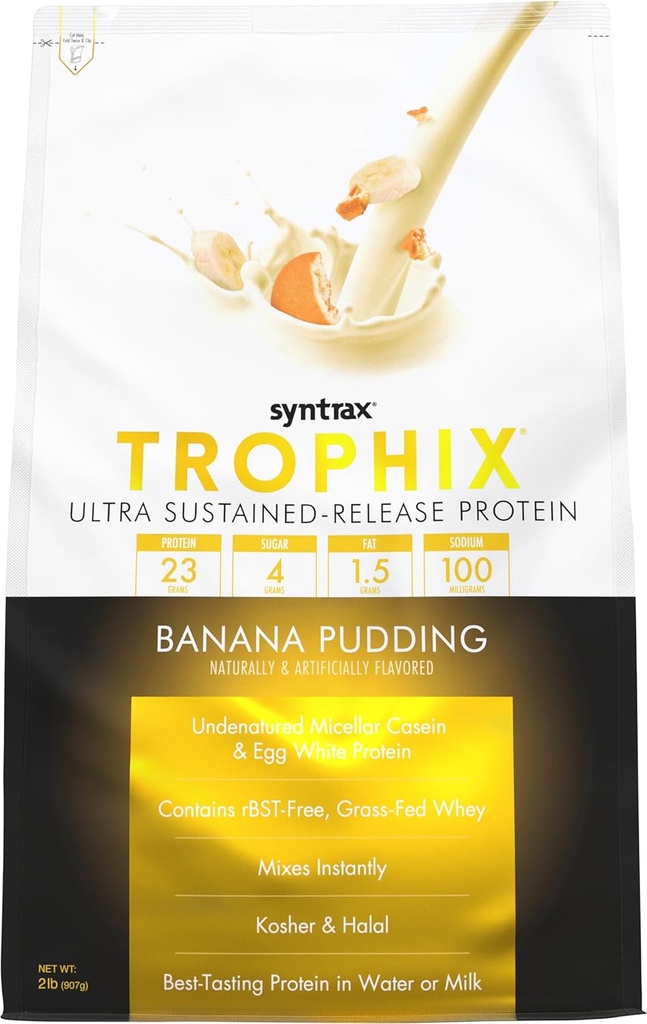 Syntrax Nutrition Trophix, Ultra Sustained-Release Protein Powder Blend, Banana Pudding 2 lbs.