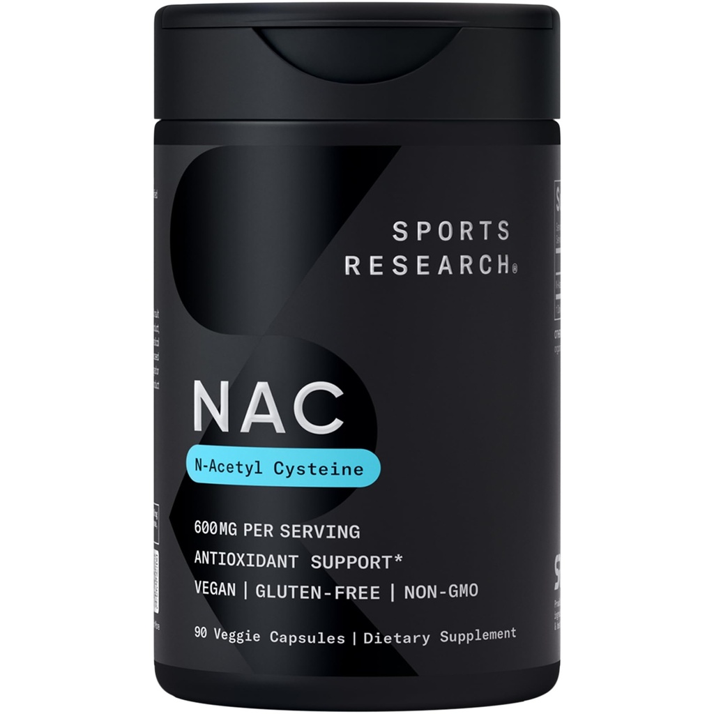 スポーツ研究N-アセチルL-Cysteine(NAC)600mg、90 Veggieカプセル - ビーガン、非GMO、グルテンフリー。 レモンアロマ